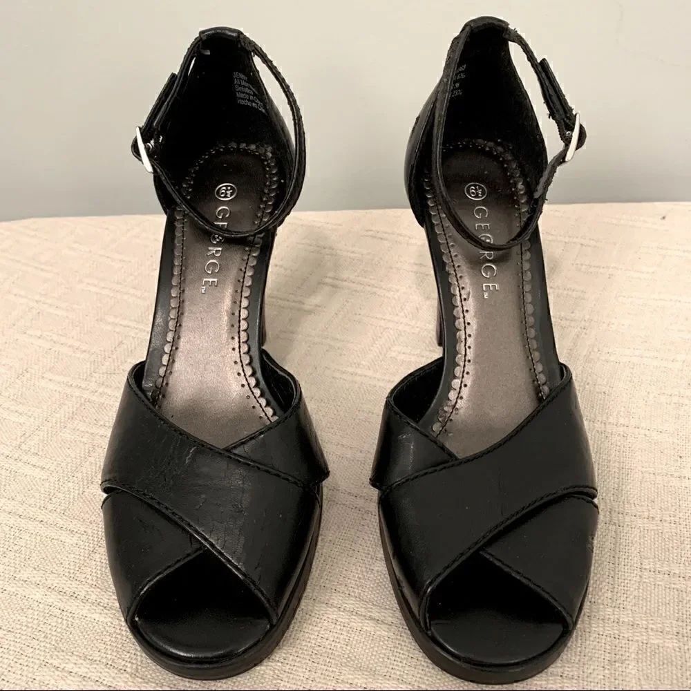 George Black Leather Heels 